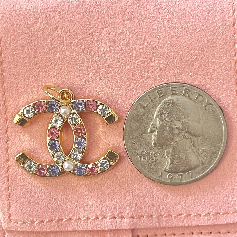 Gold Chanel Charm with Pink, Purple and Pearl Accents - Picture 10 of 10